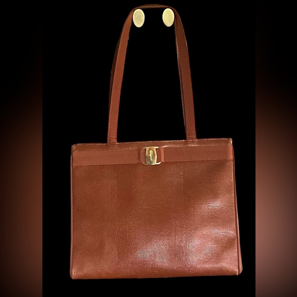 SALVATORE FERRAGAMO Cognac Brown Leather Vara Tote
